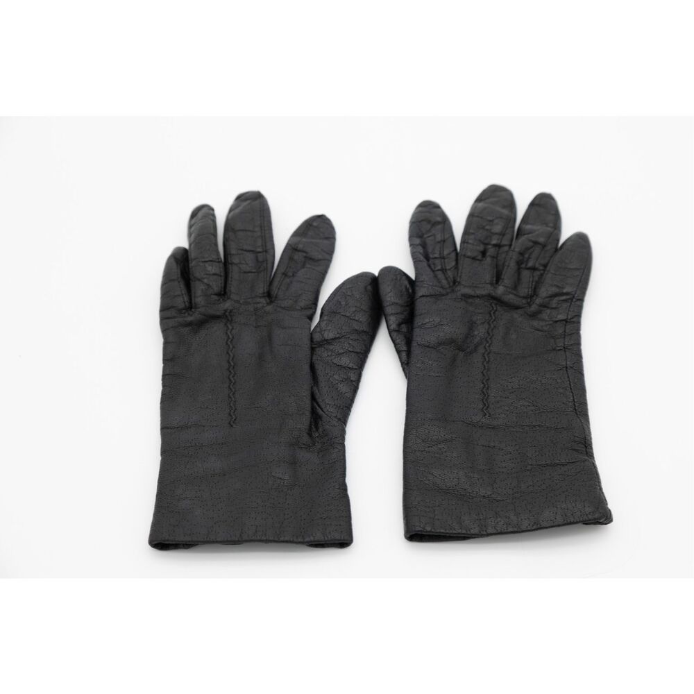 Vintage 1990s Black Leather Gloves Thinsulate Thermal Lined Size Medium